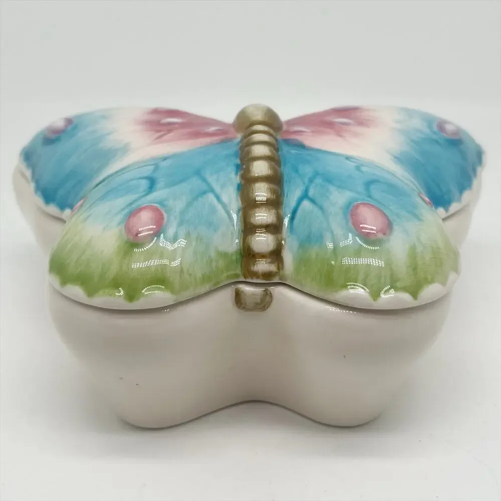 Primavera Franciscan Colorful Butterfly Trinket Box Jewelry Holder with Lid